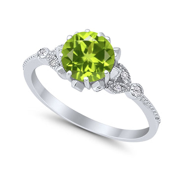 Art Deco Fashion Ring Round Simulated Peridot CZ 925 Sterling Silver